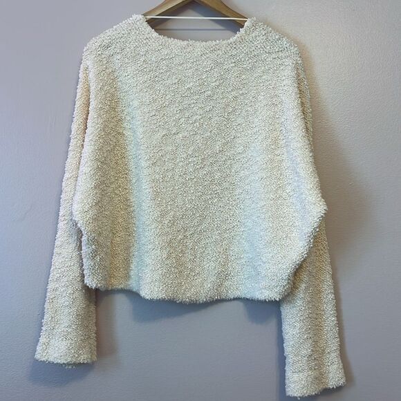 Free People Popcorn V Neck Pullover Sweater Ivory Women's Large Boho Fall Teddy - Picture 5 of 12